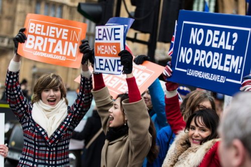 London, UK - January 15, 2019: Brexit suporters, brexiteers, in central...